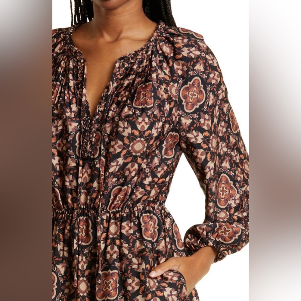 ANDREA FLORAL PRINT LONG SLEEVE MIDI DRESS IN BLACK MULTI - Picture 5 of 8